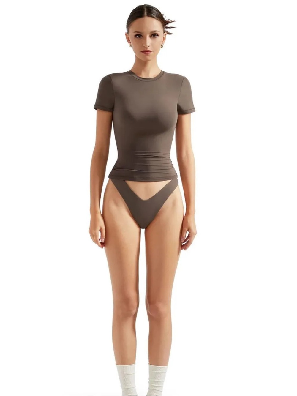 Brown Seamless Short Sleeve Top